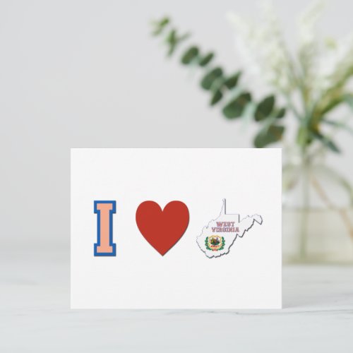 I Love West Virginia Shaped State Flag and Heart Postcard