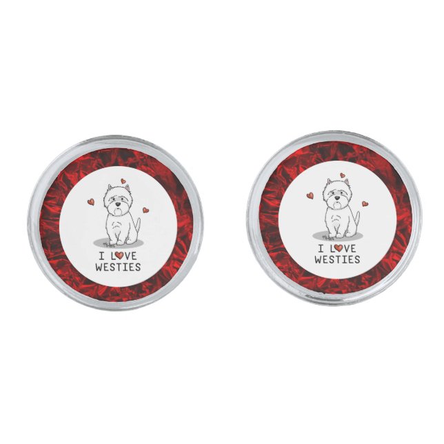 I Love Westies - West Highland White Terriers Cute Cufflinks (Front)