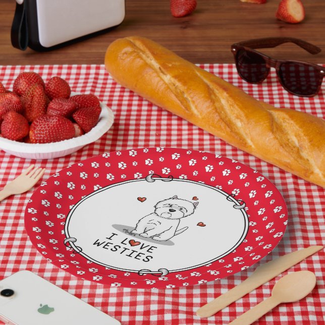 I Love Westies - West Highland White Terriers Cute Paper Plates (Picnic)
