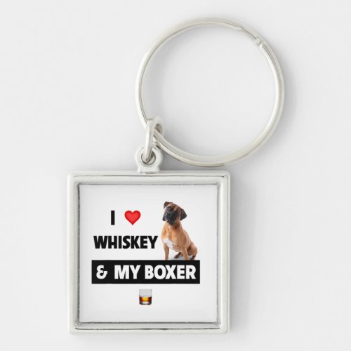  I Love Whiskey And My Boxer Bulldog Dog Drinking  Keychain