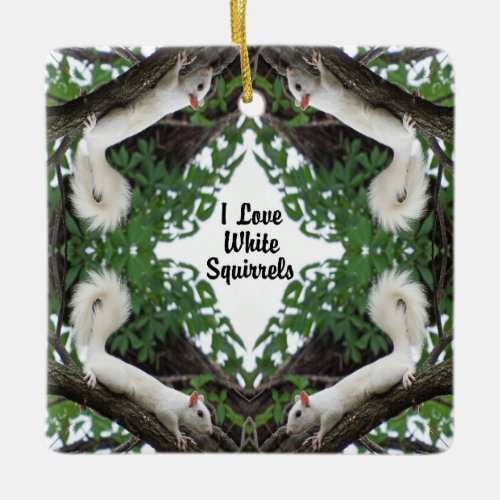 I Love White Squirrels Ceramic Ornament