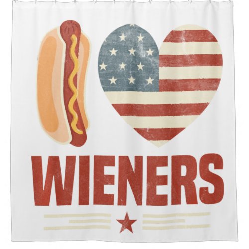 I Love Wieners Usa Flag Hot Dog Heart Barbeque 4Th Shower Curtain