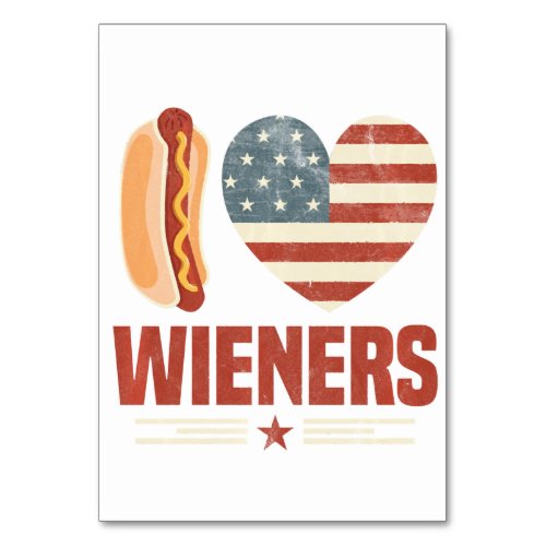 I Love Wieners Usa Flag Hot Dog Heart Barbeque 4Th Table Number