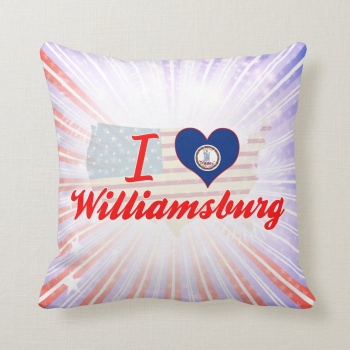 I Love Williamsburg, Virginia Throw Pillows