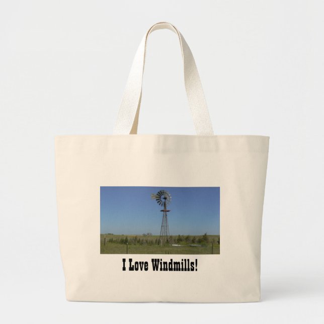 I Love Windmills! Large Tote Bag (Front)