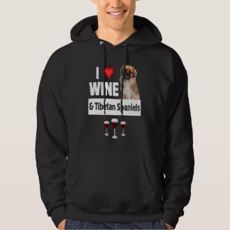 I Love Wine and Tibetan Spaniels Dog Mom Dad Drink Hoodie