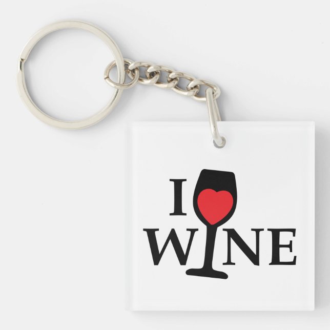 I love wine, I like wine with red heart Keychain (Front)