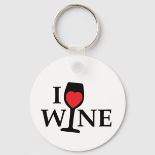 I love wine, I like wine with red heart Keychain