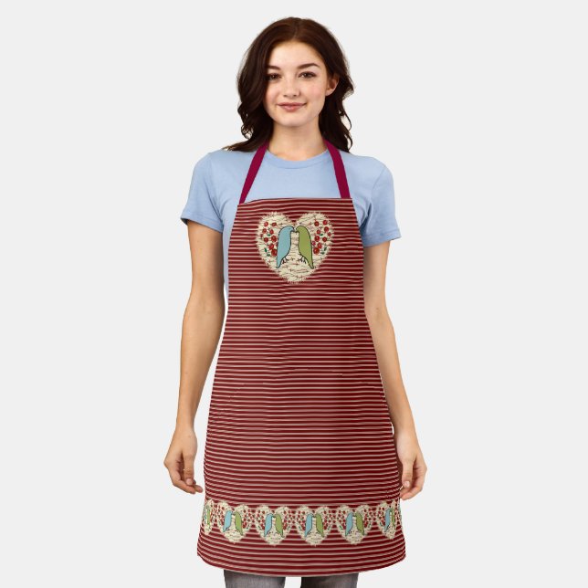 I Love Winter Birds and Berries  Apron (Worn)