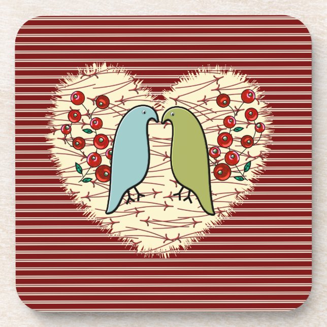 I Love Winter Birds and Berries Beverage Coaster (Front)