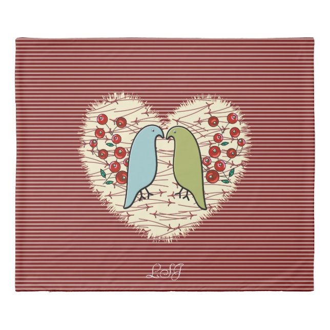 I Love Winter Birds and Berries King Duvet Cover (Back)