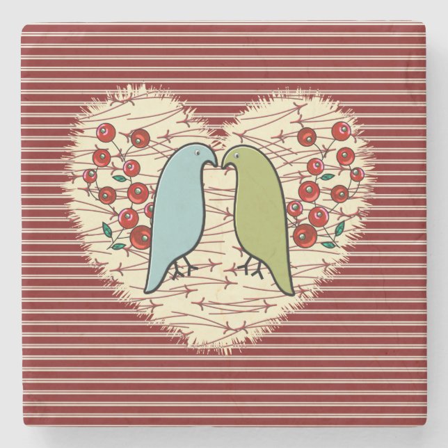 I Love Winter Birds and Berries Stone Coaster (Front)