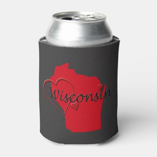 I Love Wisconsin Hearts Map Can Cooler