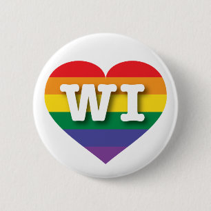I Love Wisconsin Rainbow Heart Pinback Button