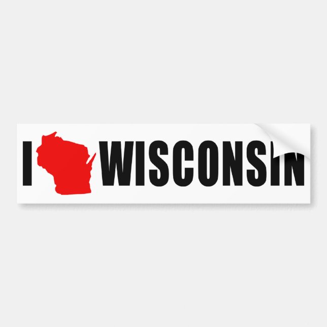I Love Wisconsin Shape Bumper Sticker (Front)