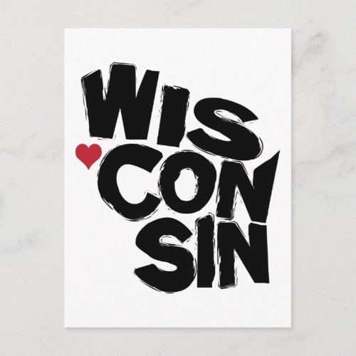 I Love Wisconsin State Map Art Postcard