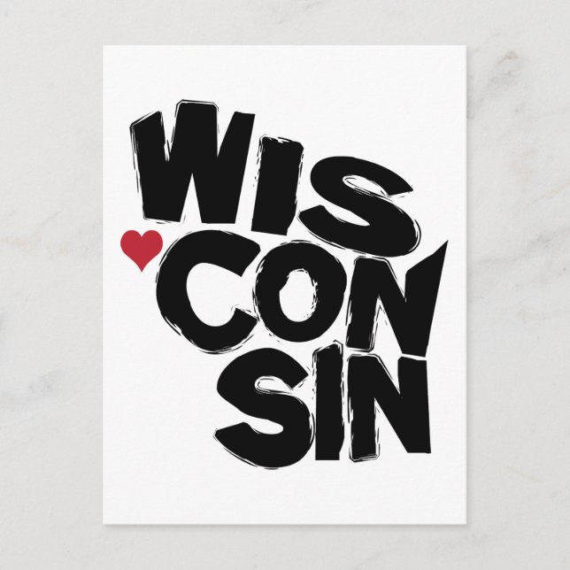 I Love Wisconsin State Map Art Postcard (Front)
