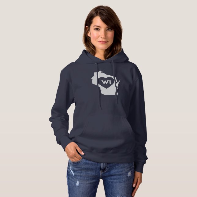 I Love Wisconsin State Women's Hooded Sweatshirt (Front Full)