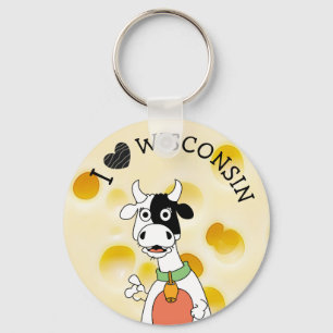 I Love Wisconsin Swiss Cheese and Cow Key Chain