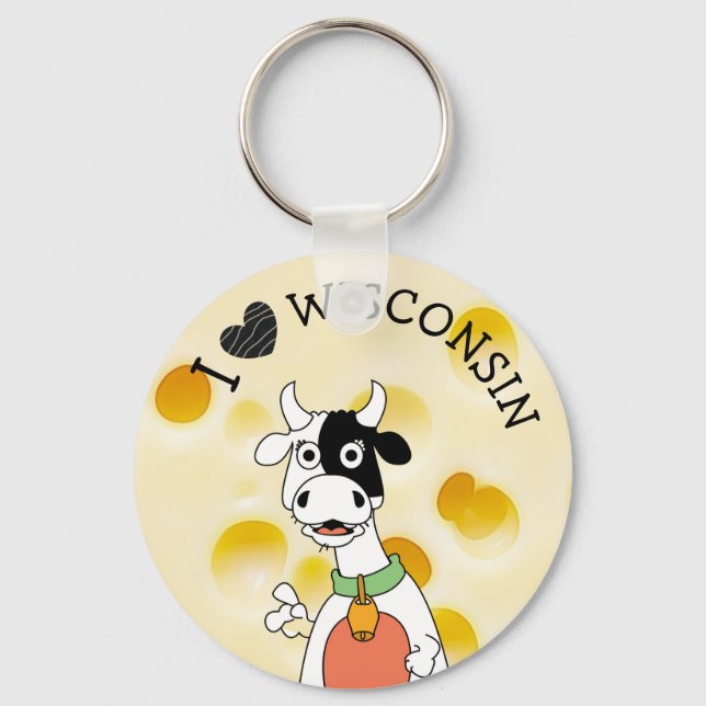 I Love Wisconsin Swiss Cheese and Cow Key Chain (Front)