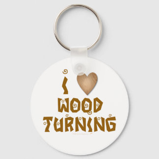 I Love Wood Turning Wooden Heart Keychain