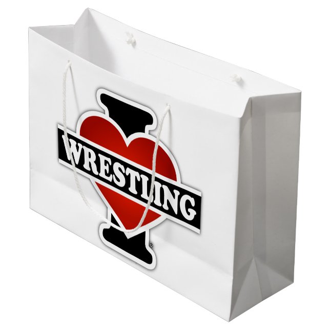 I Love Wrestling Large Gift Bag (Front Angled)