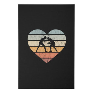 I Love Wrestling Retro Heart Faux Canvas Print