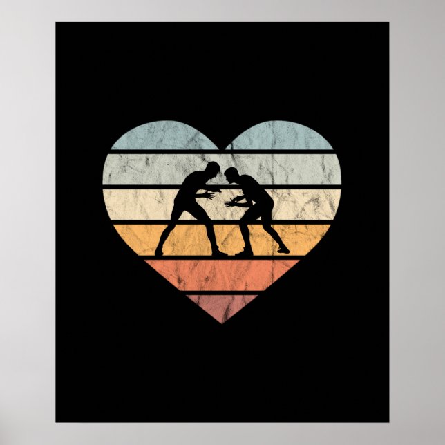 I Love Wrestling Retro Heart Poster (Front)