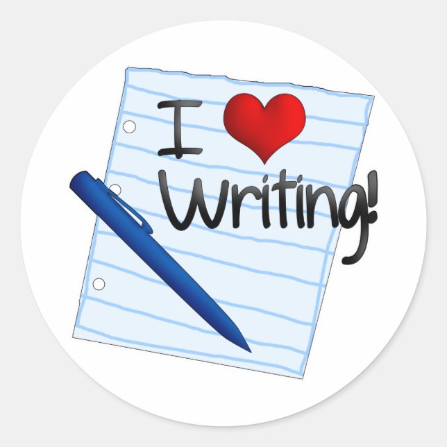 I Love Writing Classic Round Sticker (Front)