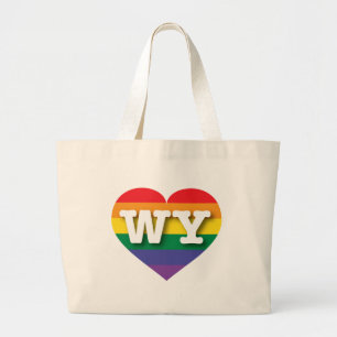 I Love Wyoming Rainbow Heart Large Tote Bag