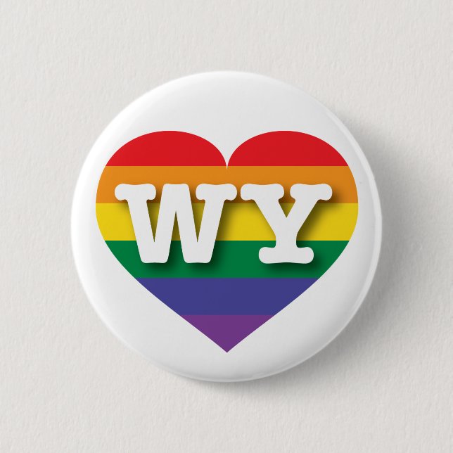 I Love Wyoming Rainbow Heart Pinback Button (Front)