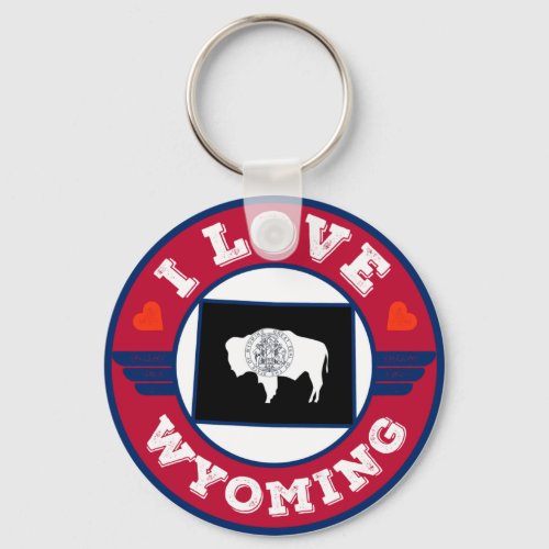 I Love Wyoming State Flag and Map Keychain