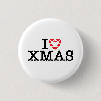 I Love Xmas Candy Cane Heart Button
