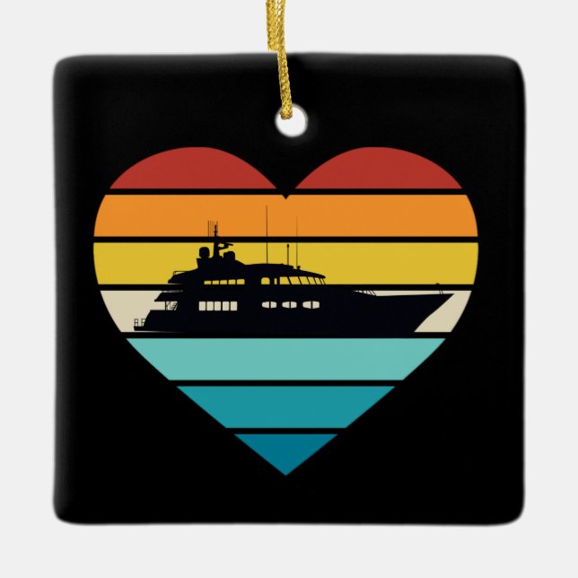 I Love Yacht Captain Ship Retro Sunset Ceramic Ornament (Front)