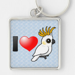 I Love Yellow-crested Cockatoos (up) Premium Square Keychain