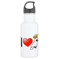 I Love Yellow-crested Cockatoos (up) Water Bottle (24 oz)