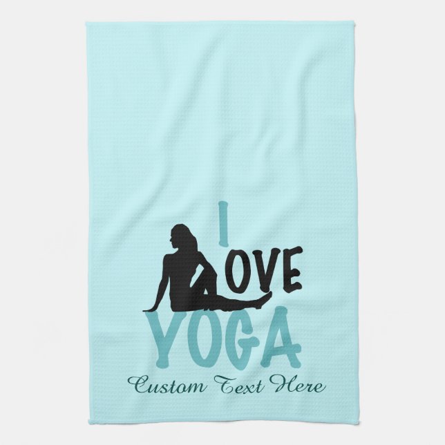 I Love Yoga Custom Teal Kitchen Towel (Vertical)