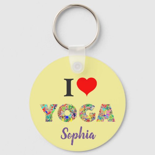 I Love Yoga  I Heart Yoga Colorful Add Name Keychain