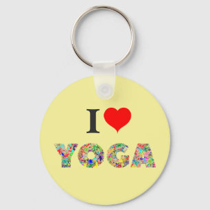 I Love Yoga   I Heart Yoga Colorful Peace Keychain
