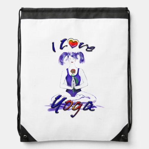 I Love Yoga_Yoga Girlwith Heart Drawstring Bag