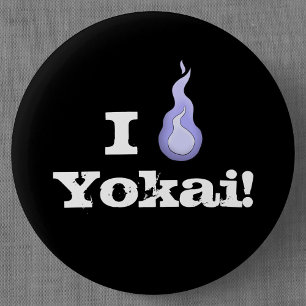 I Love Yokai! Blue Fireball Spirit Button