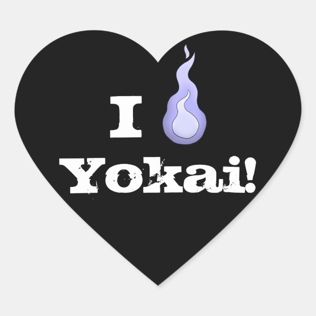 I Love Yokai! Japanese Fireball Spirit Heart Sticker (Front)