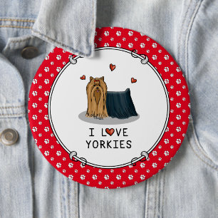 I Love Yorkies (I Love Yorkshire Terriers) hearts Button