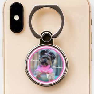 I Love Yorkies - Photo of Yorkie Dressed in Pink Phone Ring Stand