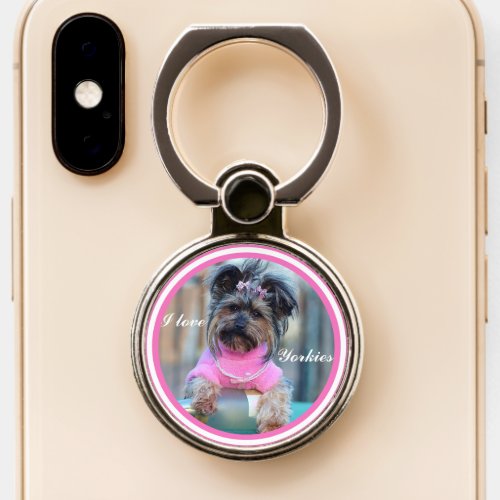 I Love Yorkies _ Photo of Yorkie Dressed in Pink Phone Ring Stand