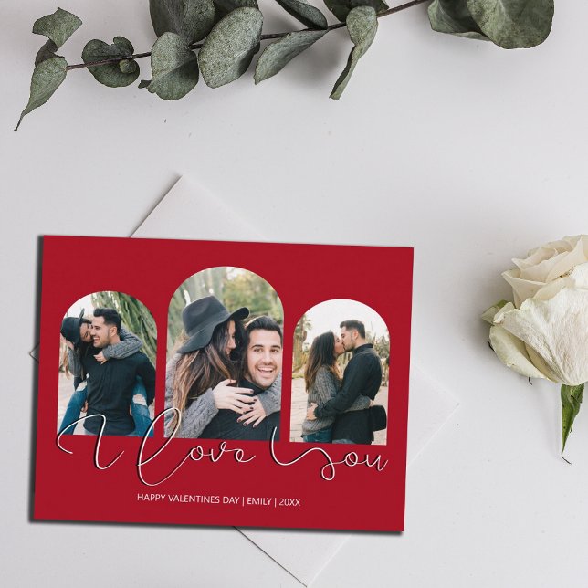I Love You | 3 Arched Photo Collage Valentines Day Holiday Card (Creator Uploaded)