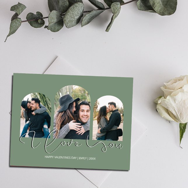 I Love You | 3 Arched Photo Collage Valentines Day Holiday Card (Creator Uploaded)