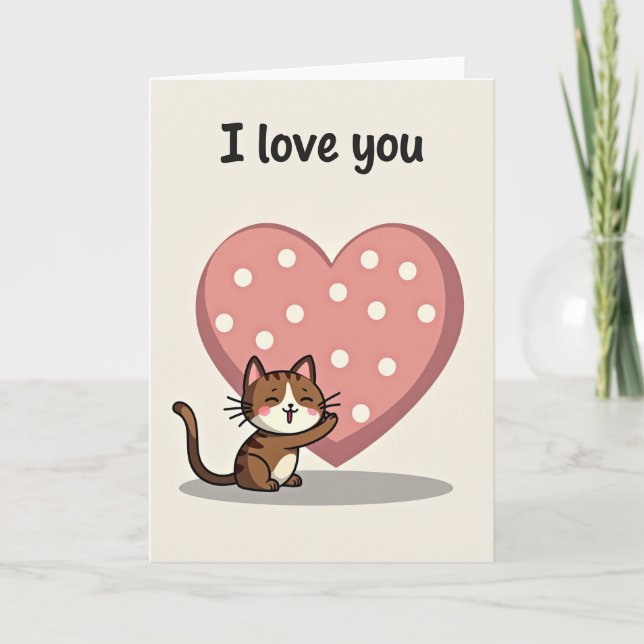 I Love You 3D Cat Polka Dot Card (Front)