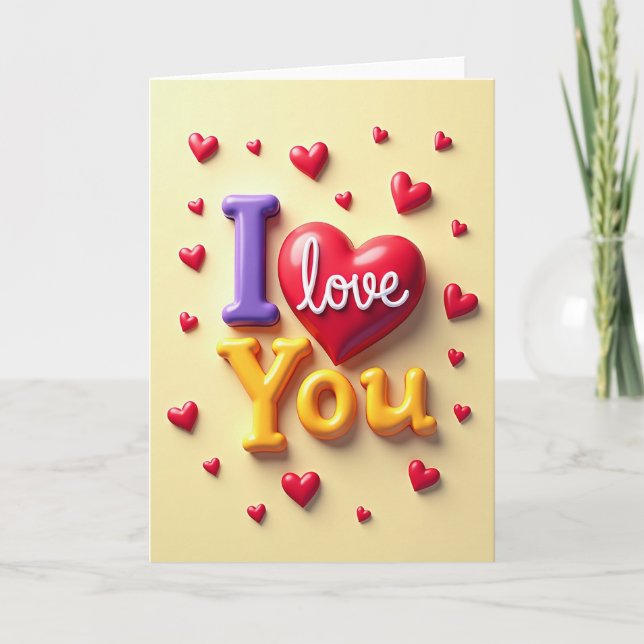 I Love You 3D Hearts Card (Front)