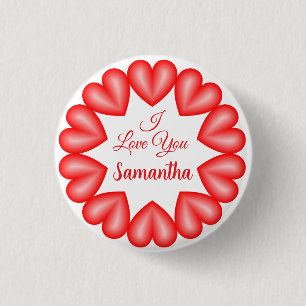 I love you 3d hearts circle frame button